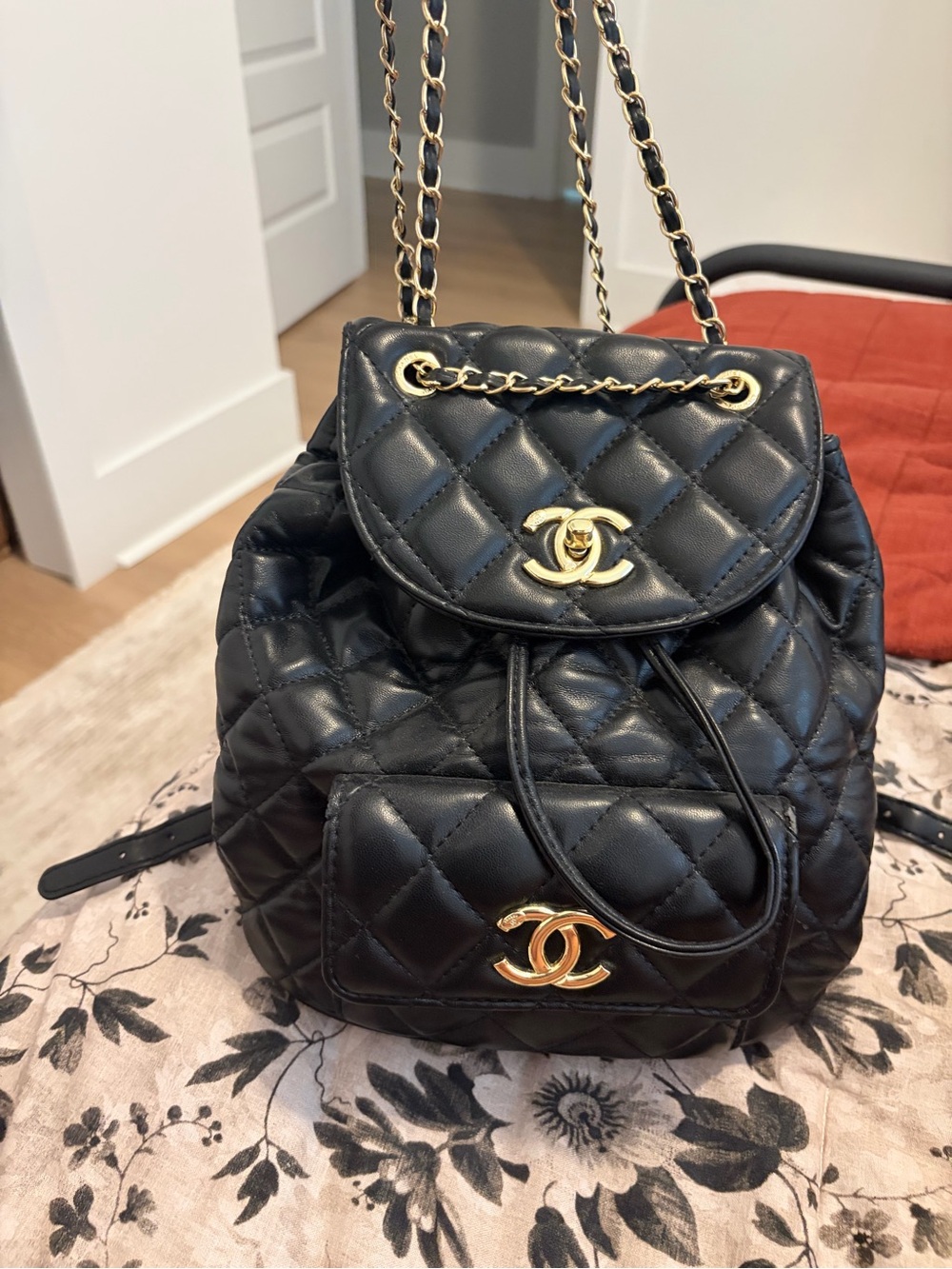 INSPIRED Quilted Lambskin Backpack in Black with Gold Hardware